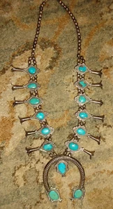 25" FINE Old Pawn Navajo Sterling Silver 15 Turquoise SQUASH BLOSSOM Necklace - Picture 1 of 24