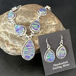 Pendientes colgantes navajo de plata de ley collar de ópalo sintético púrpura Lariat 16258 - Imagen 1 de 12