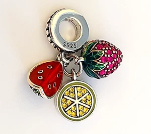 Silver Strawberry Water Melon Lemon Dangle Bead Charm for European Bracelets - Picture 1 of 2