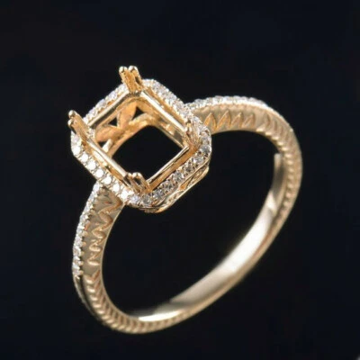 Emerald Cut 6x8MM Setting Natural Diamond Semi Mount Women Ring 14k Yellow Gold - Image 1 of 4