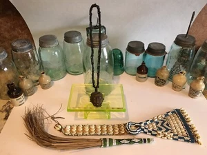 Yoruba afrikanische seltene Kauri Wahrsager Schärpe Bronze Maske Perlen Fliegenklatsche antik - Bild 1 von 12