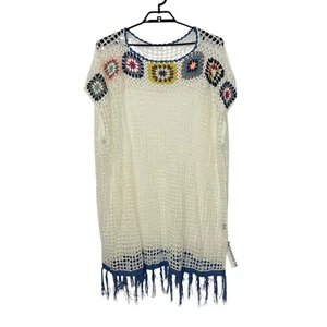 BloomChic Crochet Swim Cover Up Dress Plus Sz 26 White Fringe Him Granny Squares - Picture 1 of 7