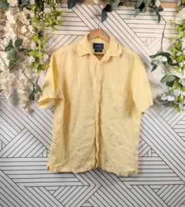 Faconnable 100% Linen Shirt Men Button Down Short Sleeve YELLOW Beach Size Med - Picture 1 of 7