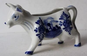 Cow Figurine Cow Creamer Delft Blue Flower Windmill Porcelain Hand Painted VTG - - Picture 1 of 1