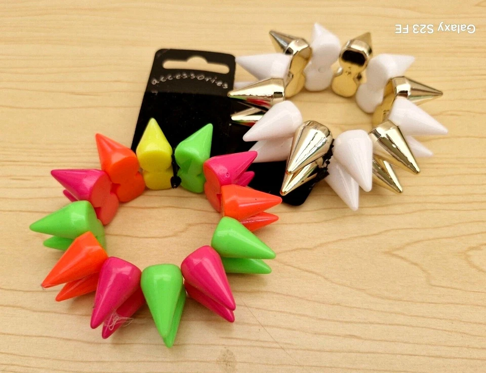 BNWT - Accessories - Elasticated Spike Cuff Bracelets - Multicolour - White/Gold - Image 1 of 1