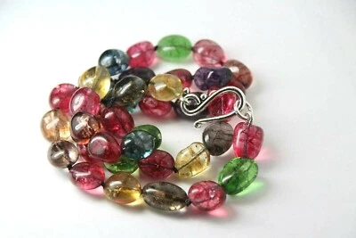 Quartz Multi Color Rainbow Dyed Gemstone Hand Tied Silk Knotted Necklace 19" - Image 1 of 4