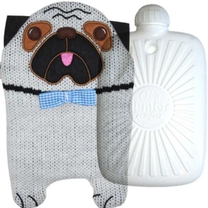 Hugo Frosch ECO Hot Water Bottle In Knitted Pug Cover 0.8L - Picture 1 of 5