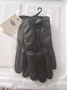 UGG Brown Leather METISSE TABBED VENT TECH GLOVES Faux Fur Lined Nwt $95 L - Picture 1 of 3