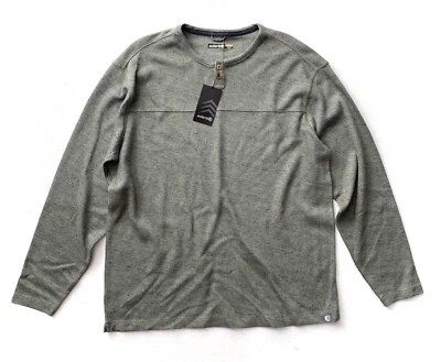 Camisa Solaris botão com nervuras Henley manga longa verde urze mistura de algodão GG - Imagem 1 de 4