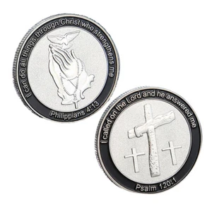 Silver Medal Philippians 4:13 Commemorative Coin Strength Christian Coin Cross - Picture 1 of 9