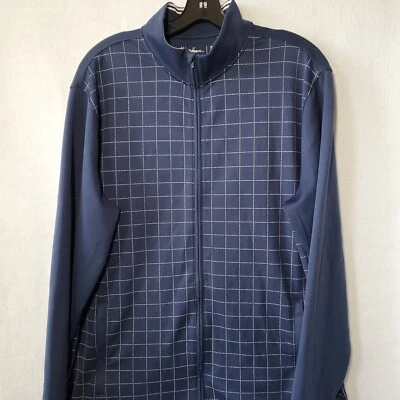 Jaqueta Walter Hagen Masculina Grande Zíper Completo 11 Majors Azul Xadrez Manga Longa Track - Imagem 1 de 4