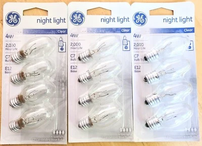 GE Nightlight Bulbs C7,4 Watt Clear 3pks Christmas Tree Chandelier 12 Bulb - Image 1 of 4