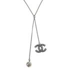 AUTHENTIQUE CHANEL CC perle long collier jumeau métal cristal argent matériau d'occasion