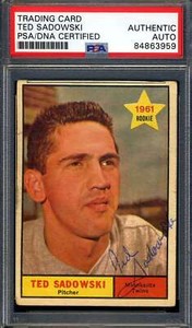 Ted Sadowski PSA DNA Signed 1961 Topps Rookie Autographed