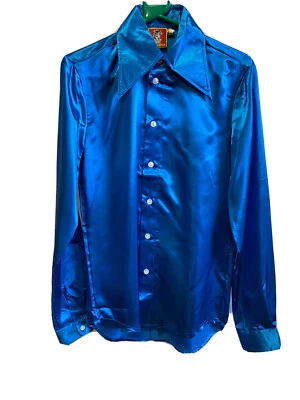 Camisa años 70 - Azul satinado XS 36/38” Foto 1 de 3