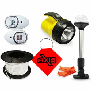 12v WHITE 5-Piece LED Anchor Navigation Boat Lights Wiring Torch Flag Safety Kit - Picture 1 of 6