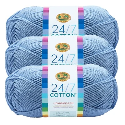 (3 Pack) Lion Brand Yarn 761-107I 24/7 Cotton® Yarn, Sky