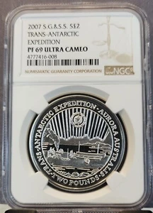 2007 SOUTH GEORGIA & SANDWICH ISLANDS SILVER 2 POUNDS NGC PF 69 ULTRA CAMEO TOP - Picture 1 of 3