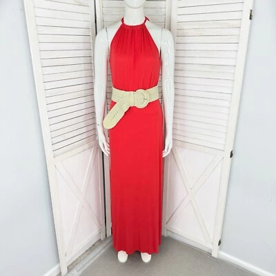 Charlotte Russe Maxi Dress Womens Small Coral Orange Tie Neck Halter Sleeveless - Image 1 of 4