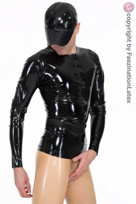 FASZINATIONLATEX LATEX Shirt mit langen Armen und RV für HERREN - schwarz - Größe wählbar