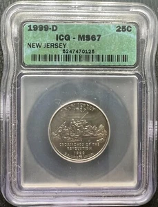 1999-D 25c New Jersey State Quarter ICG MS67 - Picture 1 of 2