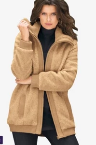 ROAMAN’S Camel Textured Fleece Bomber Coat Ladies Plus Size 3X Size 30W 32W - Picture 1 of 8