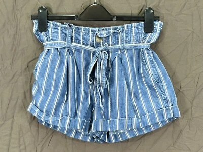 AMERICAN EAGLE AZUL/BLANCO RAYAS ALGODÓN SARGA CINTURÓN CORBATA puños bolsa de papel pantalones cortos 2 Foto 1 de 4