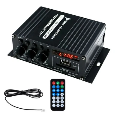 Amplificador digital 12V/AC 220V Bluetooth HIFI mini áudio estéreo USB FM carro doméstico - Imagem 1 de 4