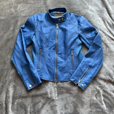 Chaqueta We The Free Mujer Extra Pequeña Azul Moto Imitación Cuero Bolsillos con Cremallera Motociclista Foto 1 de 4