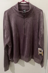 AVÍA Pull Over SWEATSHIRT Langarm WEICHER Velour MAUVE LILA NECK ZIP XXXL Neu mit Etikett - Bild 1 von 11
