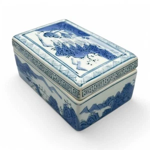Blue and White Chinese Ceramic Trinket Box / Ink Box Decor - Bild 1 von 10