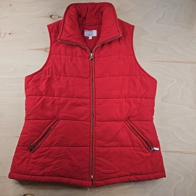 Chaleco Esprit Puffer Rojo Atlético Cremallera Sin Mangas Talla Forro L satinado vintage Foto 1 de 4