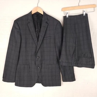 Hugo Boss Mens 2PC Suit Set Grey Check Super 100 Lanificio Smart 52" | W36 L33 - Image 1 of 4