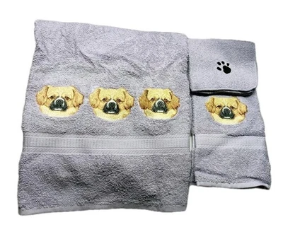 Juego de toallas de baño de 3 piezas bordadas Spaniel tibetano perro lavanda púrpura NUEVO Foto 1 de 4