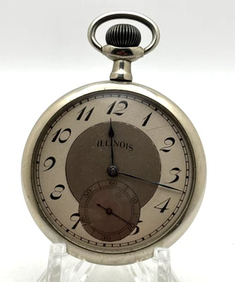 Illinois 15 Jewel Size 16 Open Face Nickel Pocket Watch runs - Image 1 of 4