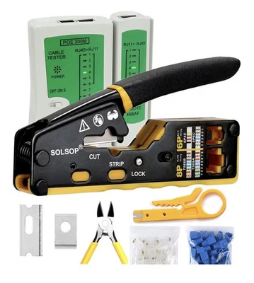 RJ45 Crimp Network Crimper Cat5 Cat6 Cat7 Tool Kit Ethernet Pass through Crimper - Image 1 of 4