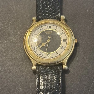 VTG Seiko World Timer Gold Tone Men's Watch Quartz Roman Numeral Dial Untested - Picture 1 of 24