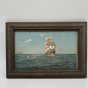Vintage Kunstdruck Segelschiffe Boote schöner Himmel 10" x 6 Rahmen Maritim Antik - Bild 1 von 6