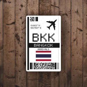 BKK Bangkok, Thailand Boarding Pass Glossy Sticker - Airport Travel Sticker - Picture 1 of 4