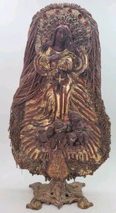 Santos Kunst Volkskunst Handarbeit Perlen Statue Jungfrau Maria Dame von Guadalupe Idol - Bild 1 von 23