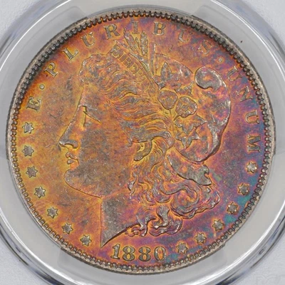 1880 年 1 美元摩根银元 PCGS 评级 MS63 - 美丽纺织品色调 — 第 1/4 张图片