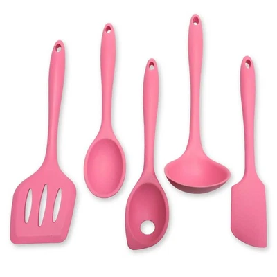 Pink Silicone Kitchen Utensil Set 5 Piece Heat Resistant Non Stick Safe - Image 1 of 4