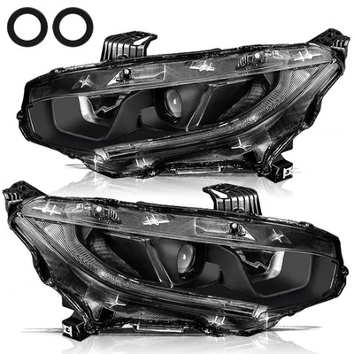 Conjunto de faros proyectores LED DRL negros para Honda Civic 2016-2021 Foto 1 de 4