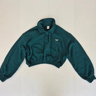 REEBOK Sudadera Grande 16-18 Verde Para Mujer Cuello Recortado Cintura Elástica Retro Foto 1 de 4