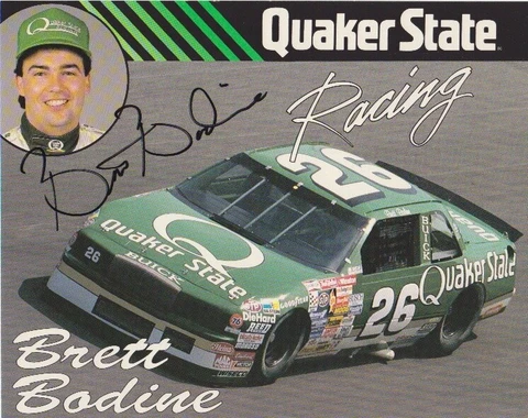 Brett Bodine #26 Quaker Autographed  post card / hero card -Nascar Cover