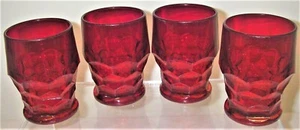 Set of 4 Georgian Style Honeycomb Flat Ruby Red Drinking Glasses 9 Oz - Picture 1 of 8