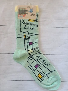 Blue Q Womens Crew Socks - Running Late Again Mint Size 5-10 Adult Unisex NWT - Picture 1 of 4
