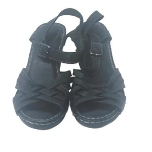 White Mountain Womens 10 Leather Strappy Sandals Shoes Chunky Heels Y2K Black - Picture 1 of 4