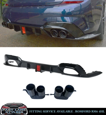 FLS BMW 3 SERIES G20 G21 COMP REAR DIFFUSER WITH LED LIGHT & TIPS GLOSS BLACK 2018+