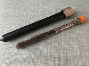 ANTIQUE OTTOMAN CIGARETTE HOLDER EGG YOLK AMBER & SILVER & WOOD 19 CENTURY PIPE - Picture 1 of 12